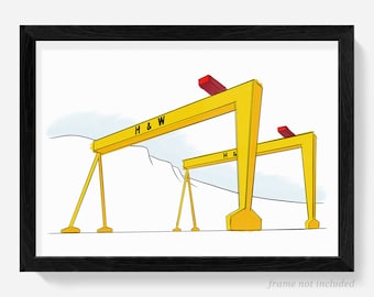 Belfast painting art print, wall art, cranes, Harland and Wolff, Wolf, Titanic poster, Northern Ireland