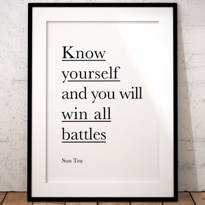 Sun Tzu quote wall art, Art of War, Know yourself, boxing poster print, quotes, mma, fighting, military quote, soldier gift image 1
