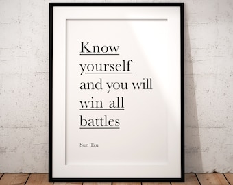 Sun Tzu quote wall art, Art of War, Know yourself, boxing poster print, quotes, mma, fighting, military quote, soldier gift