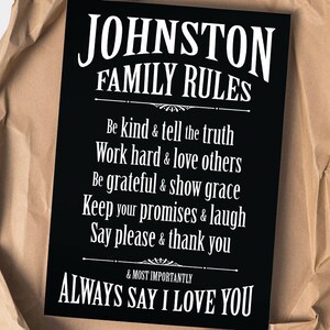 Family Rules sign Custom wall art, print, house rules, new house gift, present, kitchen, hallway, living room, personalised, personalized image 6