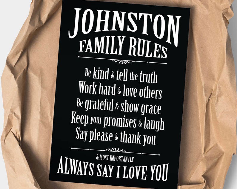 Family Rules sign Custom wall art, print, house rules, new house gift, present, kitchen, hallway, living room, personalised, personalized image 6