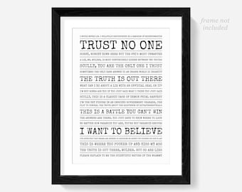 The X-Files Quotes Poster, Mulder and Scully Art Print