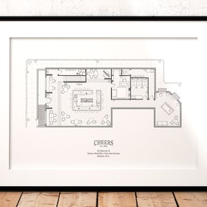 Cheers TV Show Floor Plan, print, poster, floorplan, gift, wall art, decor, bar sign, Ted Danson, Boston
