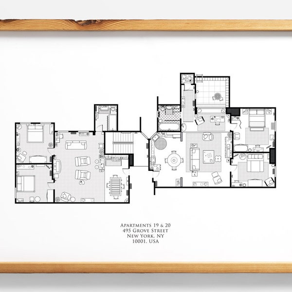 Plan de l'émission Friends TV : appartements de Monica, Rachel, Chandler et Joey, affiche, impression, art mural, cadeau pour petite amie