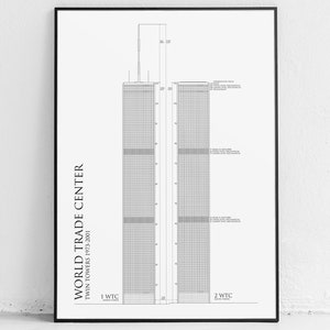 World Trade Center blueprint: Twin Towers poster, Architectural print New York skyscraper 9-11 architect gift architecture art Centre, photo image 1