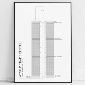 World Trade Center Bauplan: Twin Towers Plakat, Architekturdruck New York Wolkenkratzer 9-11 Architekt Geschenk Architektur Art Center Foto