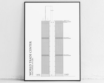 World Trade Center blueprint: Twin Towers poster, Architectural print New York skyscraper 9-11 architect gift architecture art Centre, photo
