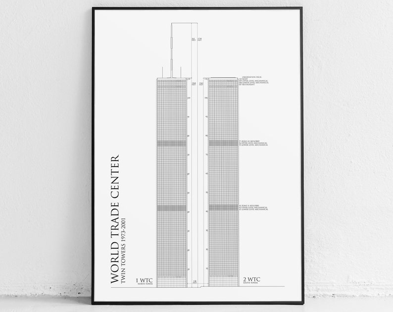 World Trade Center blueprint: Twin Towers poster, Architectural print New York skyscraper 9-11 architect gift architecture art Centre, photo image 1