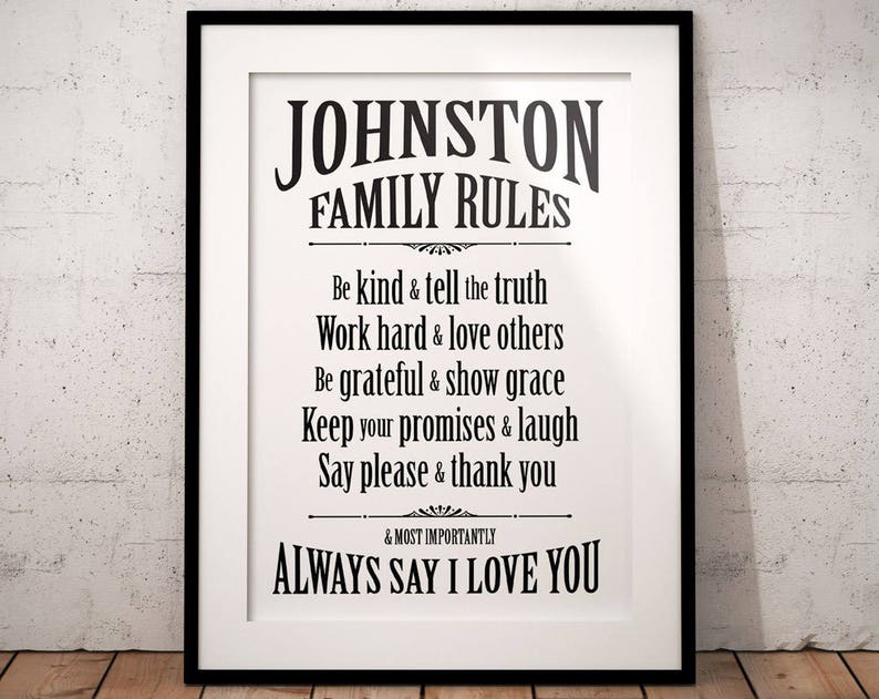 Family Rules sign Custom wall art, print, house rules, new house gift, present, kitchen, hallway, living room, personalised, personalized image 8