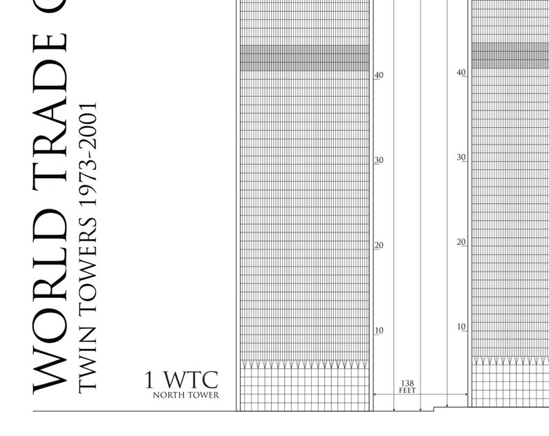 World Trade Center blueprint: Twin Towers poster, Architectural print New York skyscraper 9-11 architect gift architecture art Centre, photo image 2