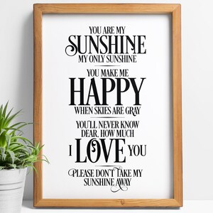Johnny Cash print, poster, lyrics, wall art, quote, You are my Sunshine, gifts, new baby gif