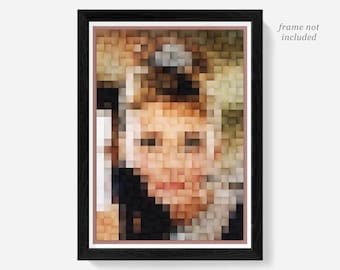 Audrey Hepburn poster print, portrait wall art, Breakfast at Tiffanys, 60s movie mosaic