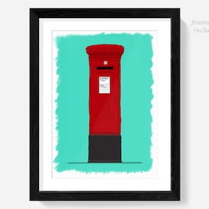 British post box print, red postbox gift, English gifts, London print, London wall art