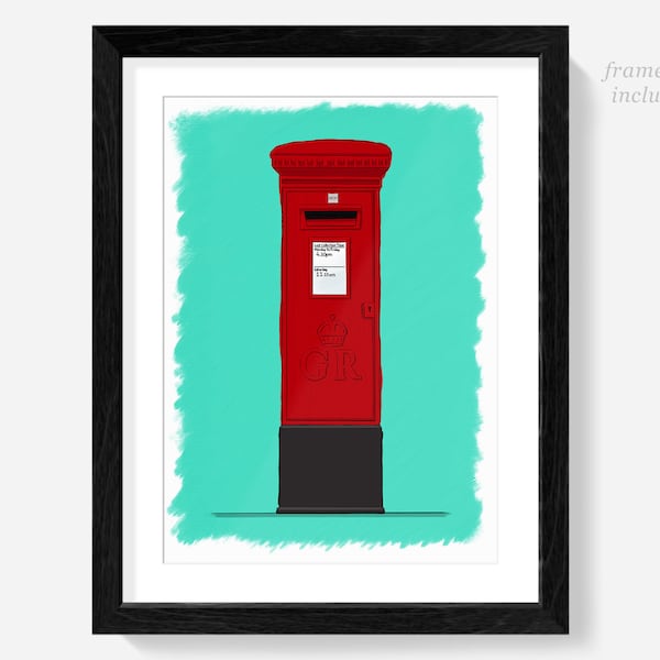 British post box print, red postbox gift, English gifts, London print, London wall art