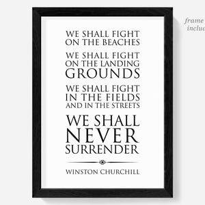 Winston Churchill Zitate Posterdruck, WW2 Drucke, Dekor des Zweiten Weltkriegs, Wir werden kämpfen, Never Surrender, D Day, Poster zum Zweiten Weltkrieg