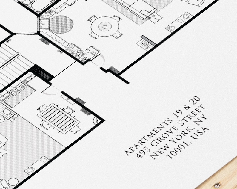 Friends TV show floor plan: Monica Rachel Chandler and Joey | Etsy