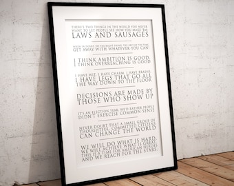 The West Wing quotes print: gift, Josiah Bartlett, president poster, American, TV show, Presidential posters, Washington DC political gifts