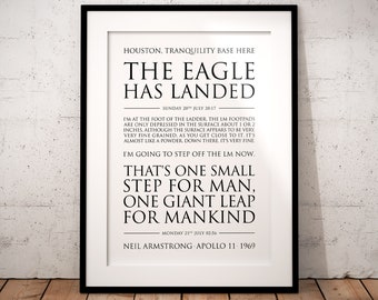 Neil Armstrong quotes, decor, canvas, moon landing poster print, Apollo 11 NASA, space classroom