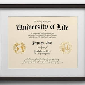 Diploma: University of Life, Custom diploma, College Diploma, High School diploma, Education print, Certificate of Achievement, Degree