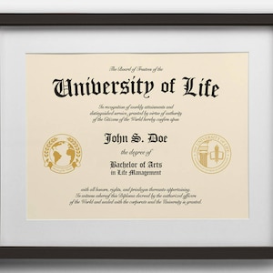 Diploma: University of Life, Custom diploma, College Diploma, High School diploma, Education print, Certificate of Achievement, Degree image 1