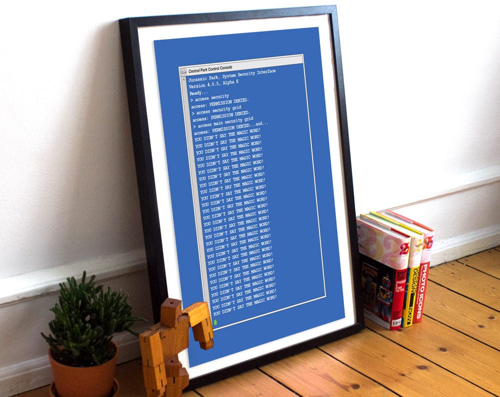 Jurassic Park Poster: Dennis Nedry Screen, Jurassic Park Print, Jurassic  Park Gift, Unix, Wall Art - Etsy, image size:1000x795