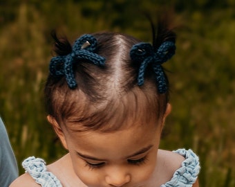 Dainty Crochet Hair Bows Set of 2 - Toddler Girl Hair Accessory, Perfect Pigtail Look