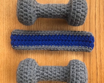 Blue Newborn Sweatband & Dumbbells *Made to Order*