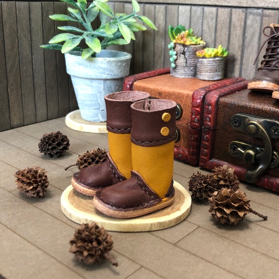 Cuero Real : Botas Largas Miniatura Mostaza x Choco para | Etsy