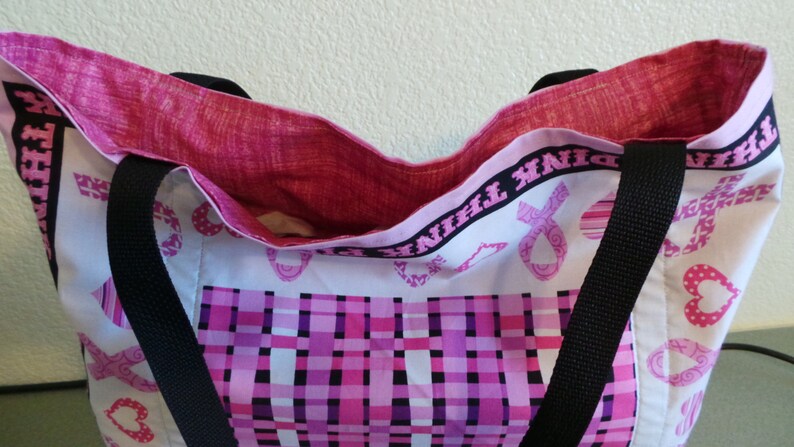 Heart Reusable Farmers Market Grocery Shopping Bag Tote Pink Ribbon Think Pink