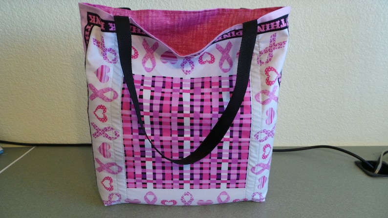 Heart Reusable Farmers Market Grocery Shopping Bag Tote Pink Ribbon Think Pink