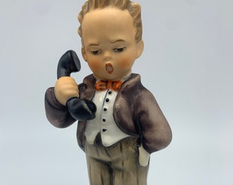 Hummel by Goebel Figurine - Hello | #124/O TMK 5 1970s | Vintage Collectible Hummel Young Butler Boy Answering the Phone | W Germany |