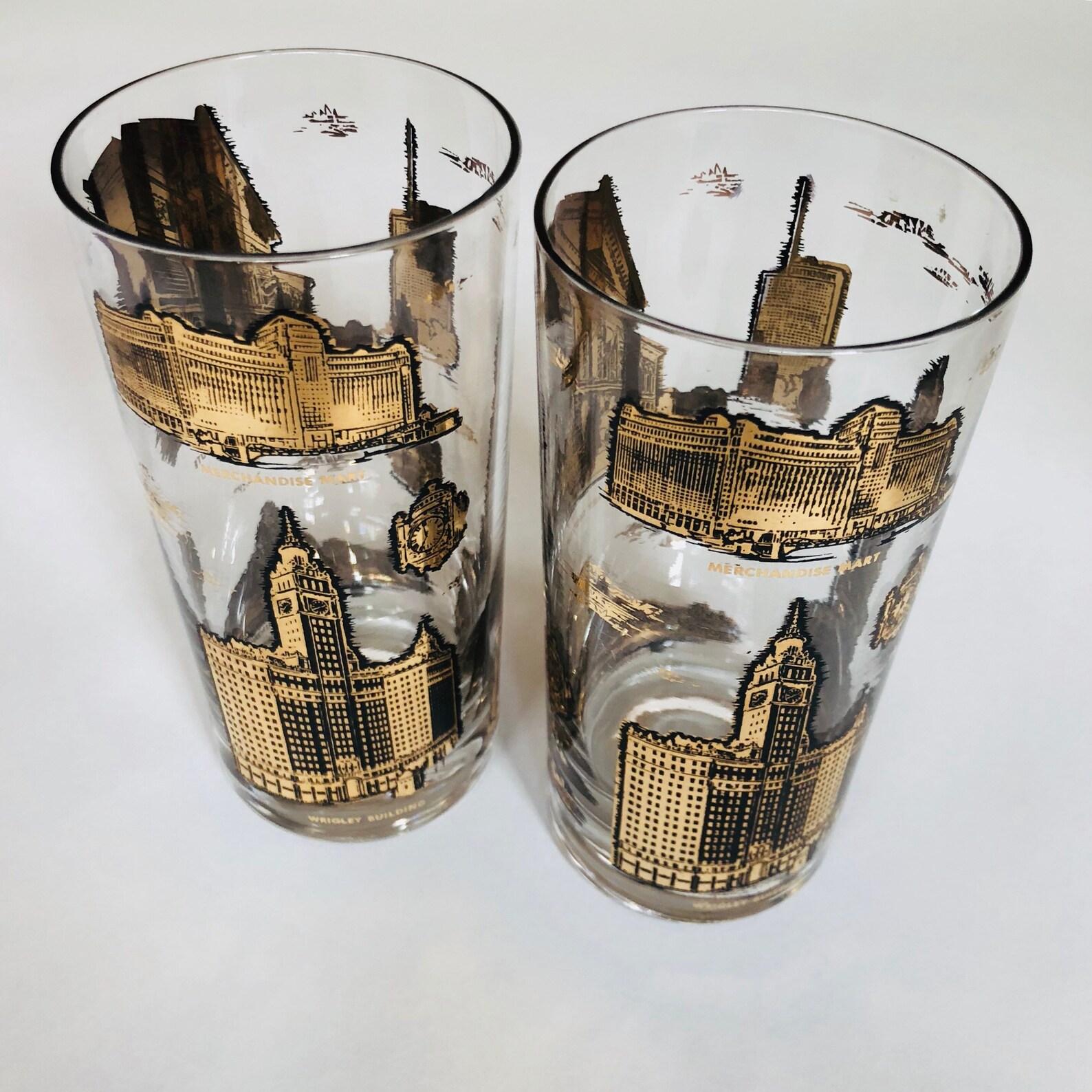 Chicago Landmark Glasses Set of4 Gold Foiled Chicago Etsy
