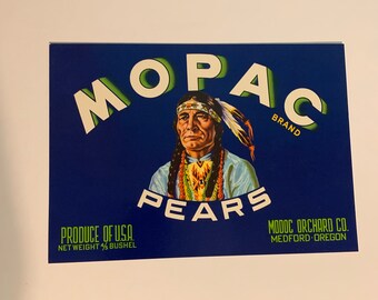 Vintage Original Mopac Pears Fruit Crate Box Labels | Set of 5 labels | 10" x 7" | Fruit Crate Label | Vintage Label | Medford, OR | 1940s |