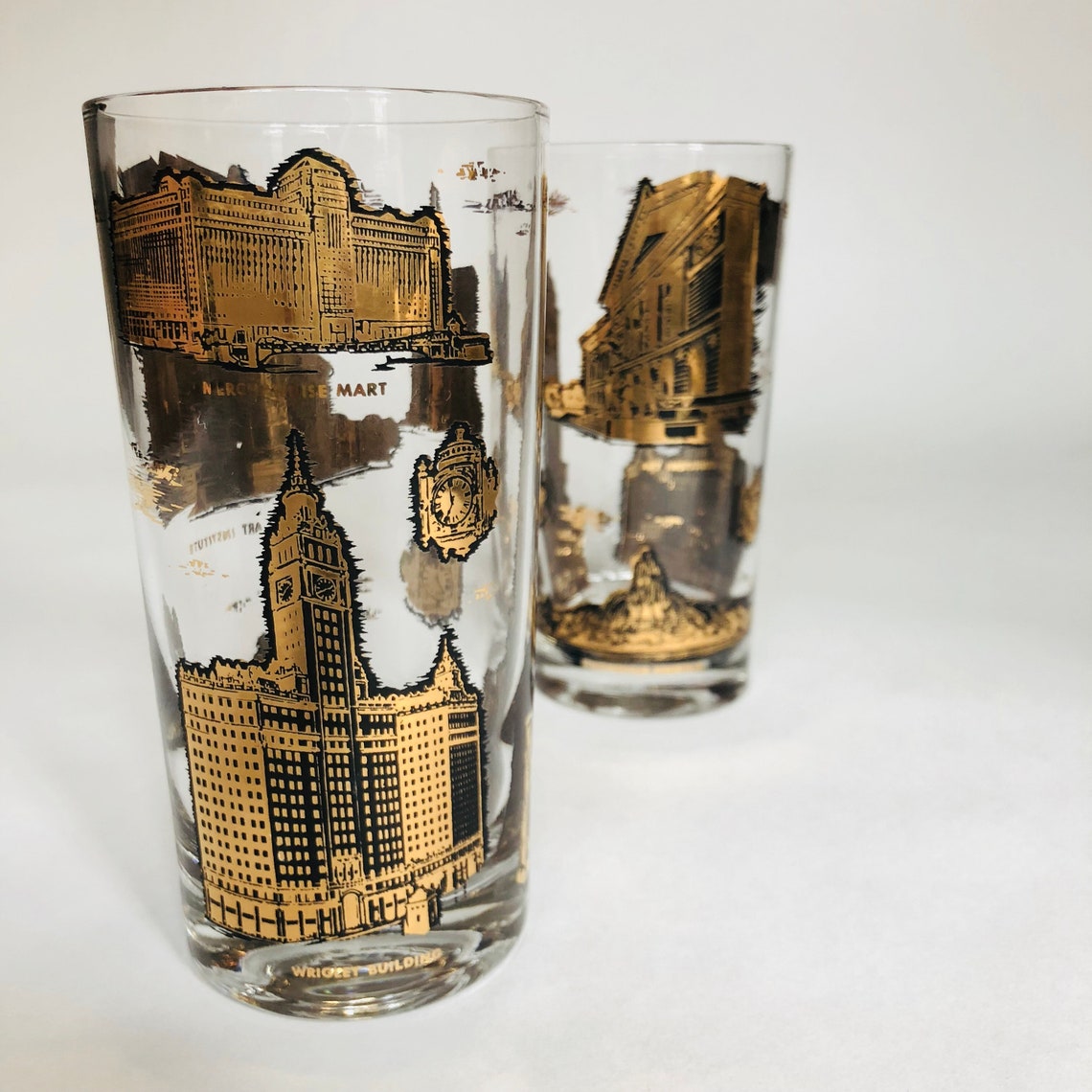 Chicago Landmark Glasses Set of4 Gold Foiled Chicago Etsy