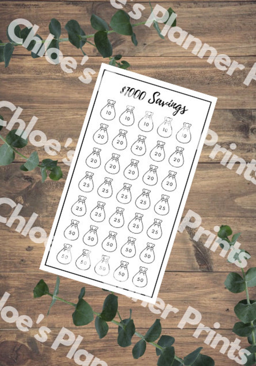1000 Dollar Savings Challenge Printable - Etsy