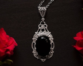 Black Onyx Gothic Necklace | Victorian Jewelry | Vampire Jewelry | Dark Aesthetic jewelry | Onyx Stone Jewelry | Medieval Jewelry