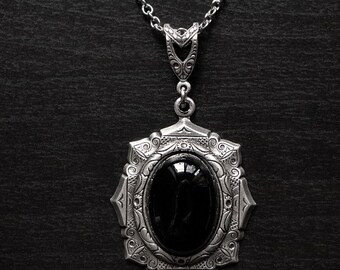 Gothic Victorian Necklace | Black Onyx Pendant | Witchy Statement Necklace | Alternative Fashion Gift