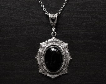 Gothic Victorian Necklace | Dark Aesthetic Jewelry | Black Onyx Pendant | Witchy Statement Necklace | Alternative Fashion Gift