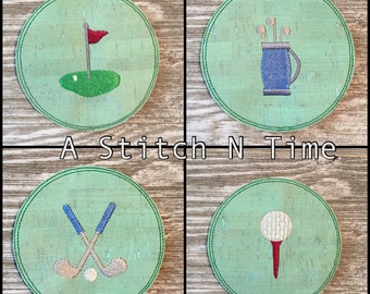 GOLF Cork Coasters/4, Golf coasters , fabric cork coasters, Coaster, golfer, golf gifts, Mother’s Day