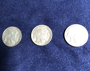 Coins: Three Buffalo Nickels 1936 P,D,S