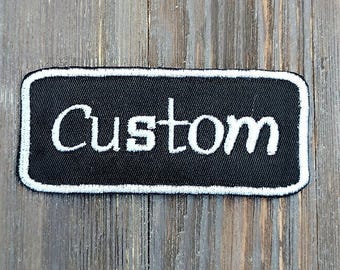 Custom Patch-Custom Name Patch-Bowling Shirt Patch- 3.5 X 1.5 Round Rectangle Patch Custom Embroidered Patch-Personalized Patch-Black Patch