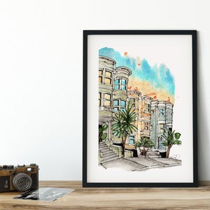 San Francisco Watercolor Art Print: Urban Sketch Illustration