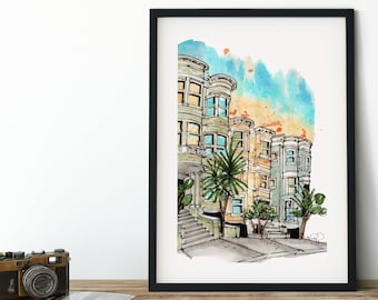 San Francisco Watercolor Art Print: Urban Sketch Illustration