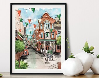 Dublin Ireland, Pub Art Print, Stag's Head Guinness Watercolor Wall Art