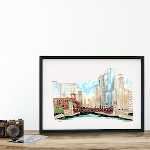 Chicago River Skyline Travel Art Print