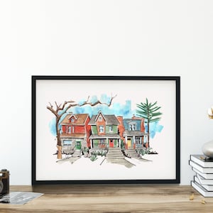 Toronto Houses Watercolor Art Print: Funky Urban Sketch
