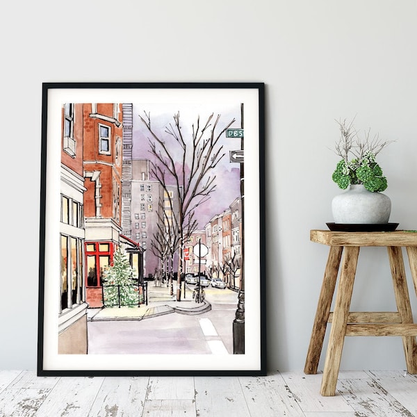 New York City, Winter in NYC, Large Wall Art, Watercolor Poster Print, Big Apple Watercolor Art Print, American Art, USA Print, home office