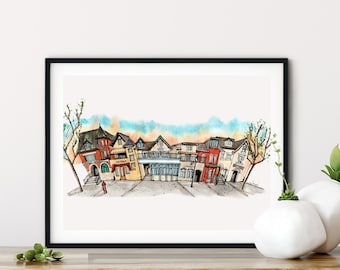 Elm Street Toronto, TO Urban Sketch, Urban Art Print, , Toronto Watercolor, Funky Toronto Art Print, Aquarell Kunst, Urban Sketch