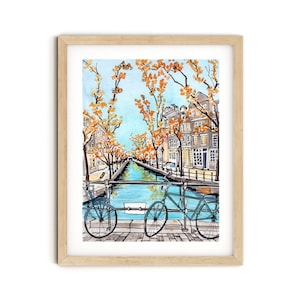Autumn in Amsterdam Watercolor Travel Poster Print