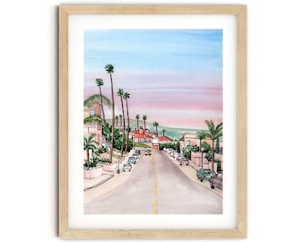 Los Angeles Sunset Watercolor Art Print: California Dream